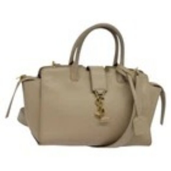 SAINT LAURENT Downtown Baby Hand Bag Leather 2way Beige Gold Auth BA4576 - Picture 1 of 16